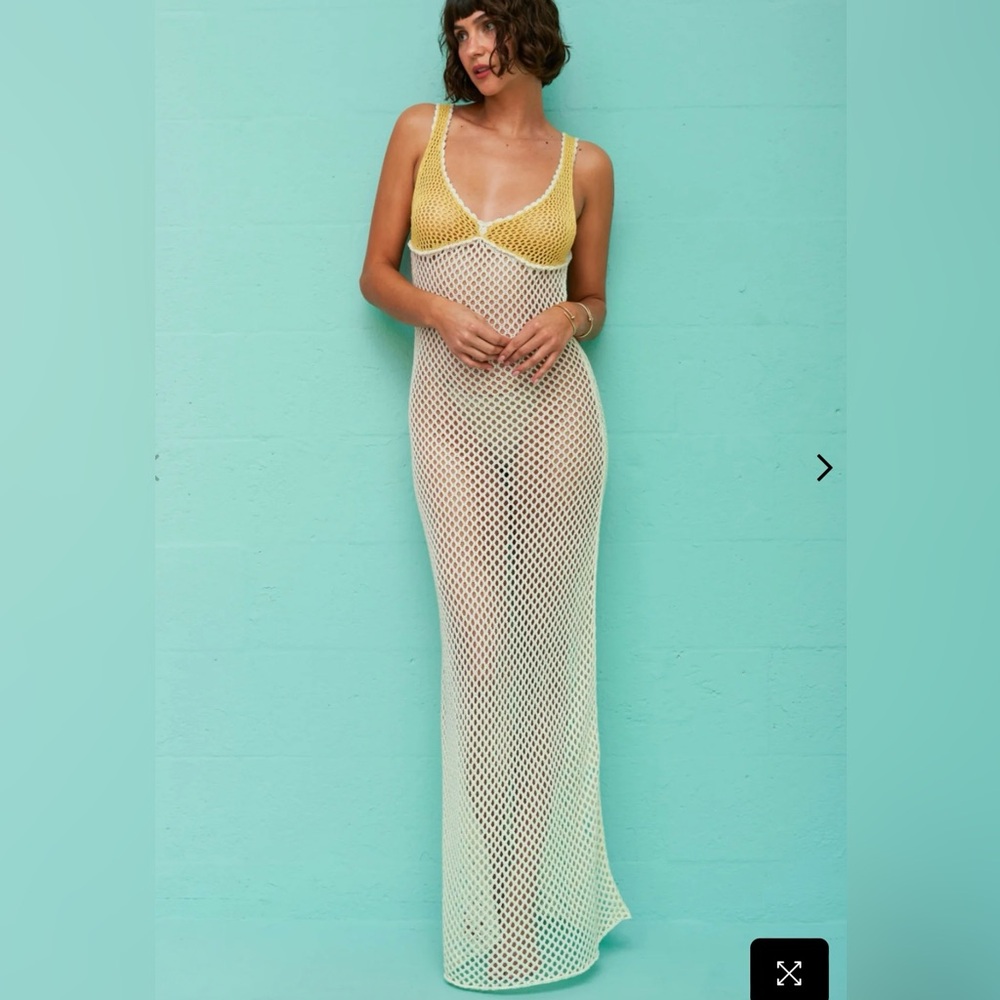 Pitusa pítusa Yellow & Ivory Cream White Crochet Colorblock Siren Dress